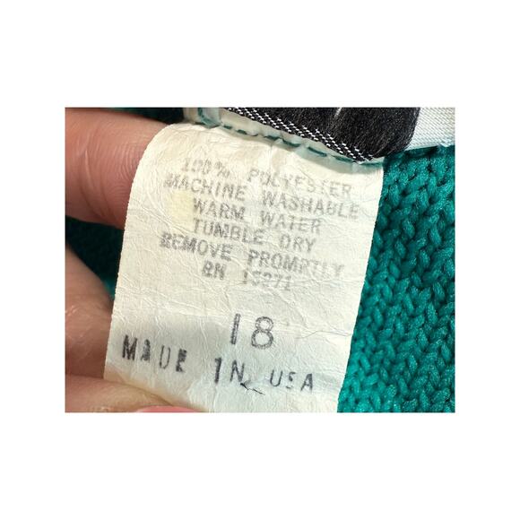 Stage 7 Cardigan Sweater‎ Women 18 Knitted Mod Fair Isle Preppy Teal 60s Vintage - Picture 10 of 10